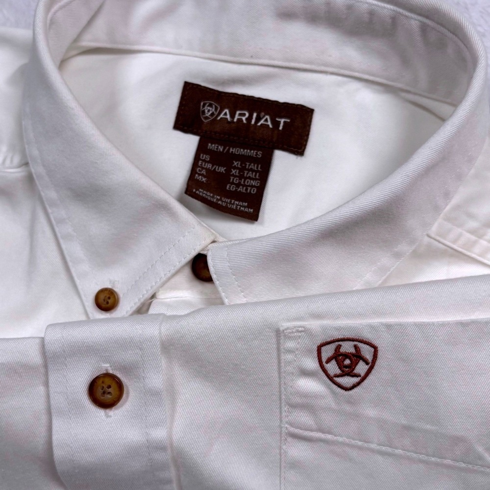 Ariat TWILL Western Shirt Men XL TALL White HEAVYWEIGHT Long Sleeve 10000503